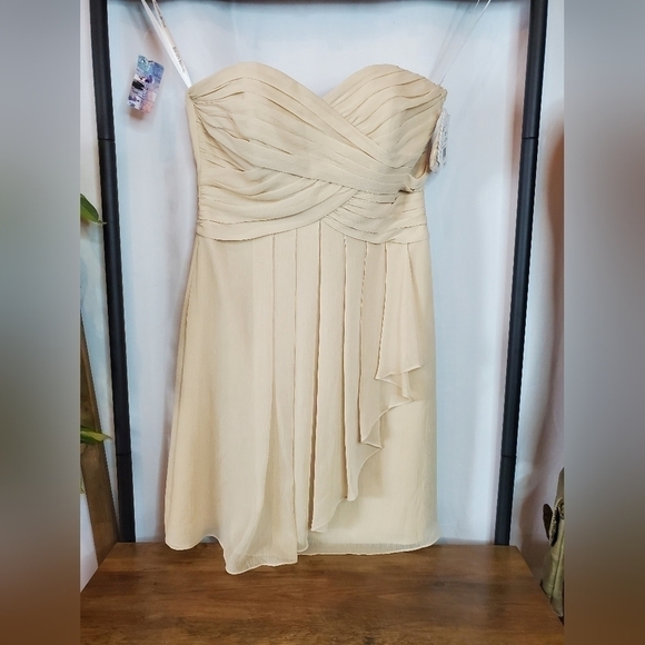 David's bridal NWT strapless crinkle chiffon mini dress. Womens Size 8. NWT! - Picture 2 of 13
